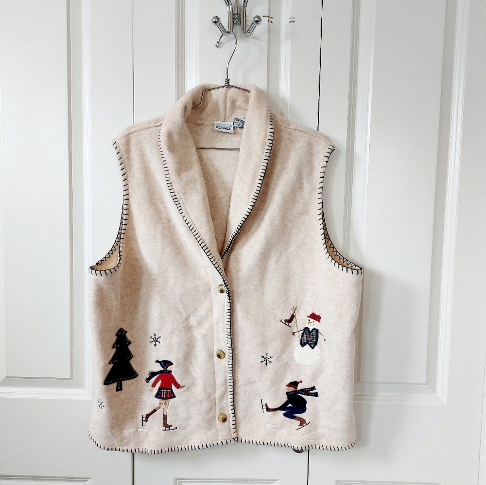 Cream Fleece Ice Skating Christmas Vest 3X Capacity‎ Holiday Olympics Minnesota